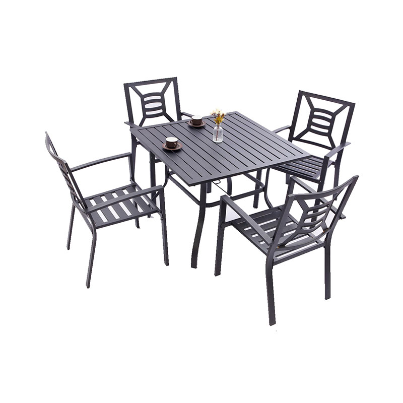 Simple striped dining table and chairs five-piece set, easy to clean, sunscreen, waterproof and rustproof