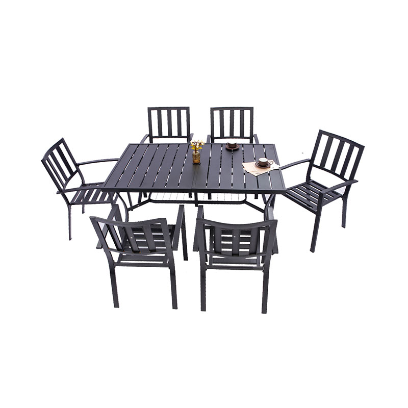 Simple striped leisure garden courtyard iron seven-piece table and chair combination