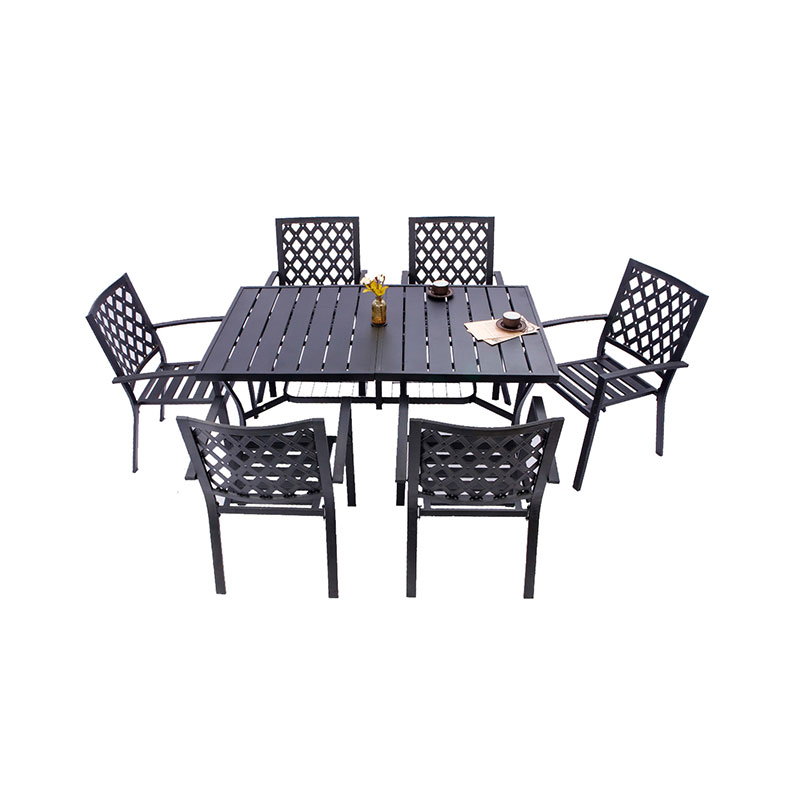 Terrace courtyard dining table and chairs diamond pattern iron seven-piece dining table and chair combination